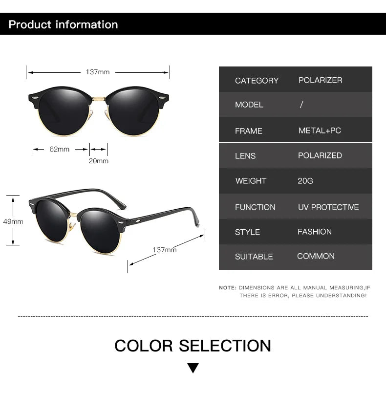 Men’s Polarized Driving Sunglasses Round Classic Frame