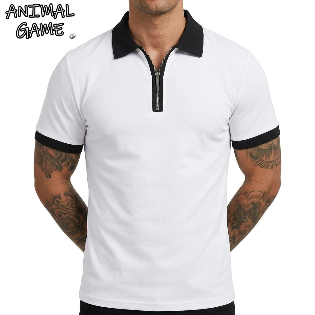 Men’s Zipper Polo Shirt Short Sleeve Moisture-Wicking
