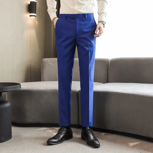 Sapphire Color Men’s Formal Office Trousers Casual Stretch Suit Pants