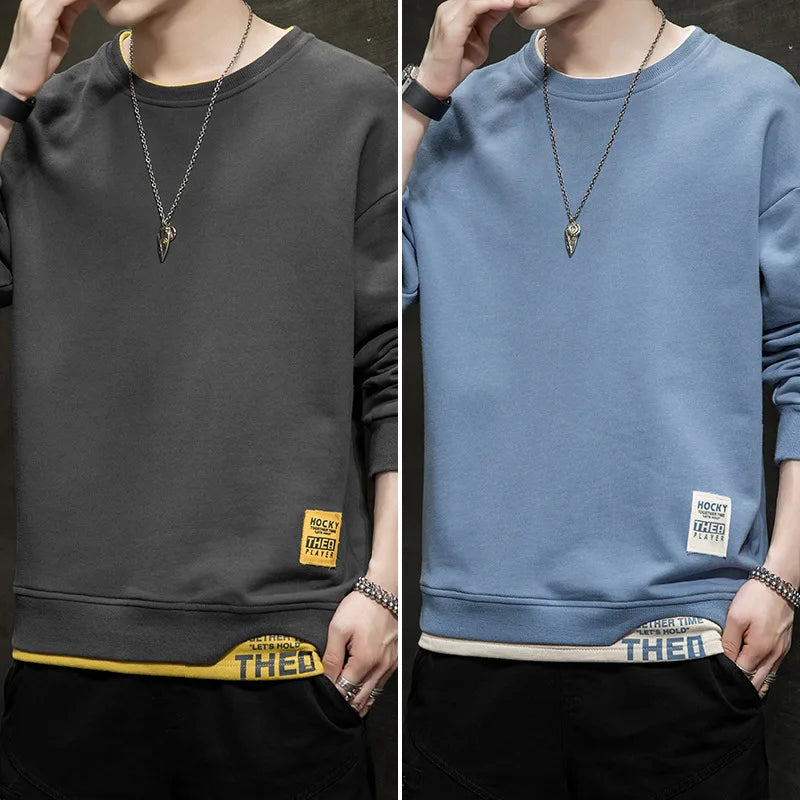 Men’s Patchwork Sweatshirt – Casual Long Sleeve Top