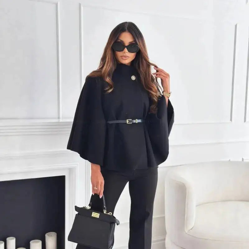 Women's Woolen Belted Jacket – Elegant Office Style