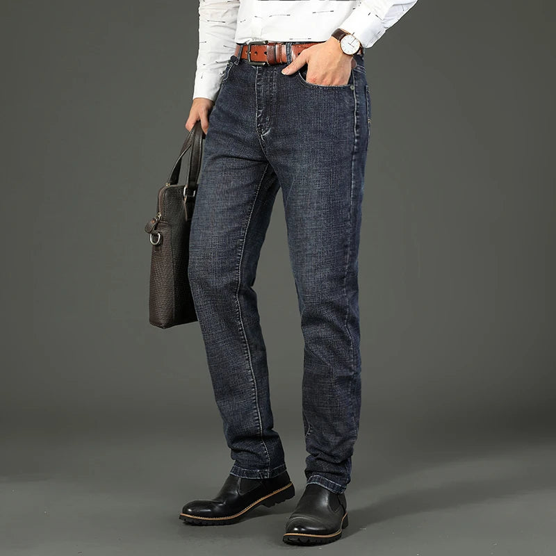 Men's Slim Straight Stretch Jeans Classic Blue Black
