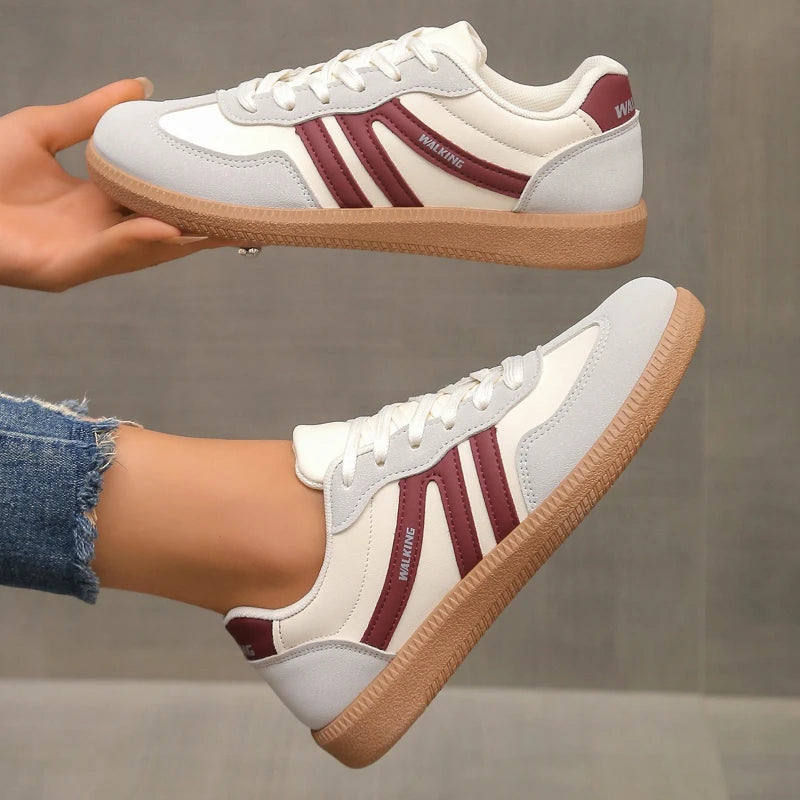 Women’s Colorblock Casual Sneakers – Low Flat Lace-Up