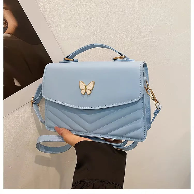 Blue Color Women's PU Leather Crossbody Bag Small Square Tote