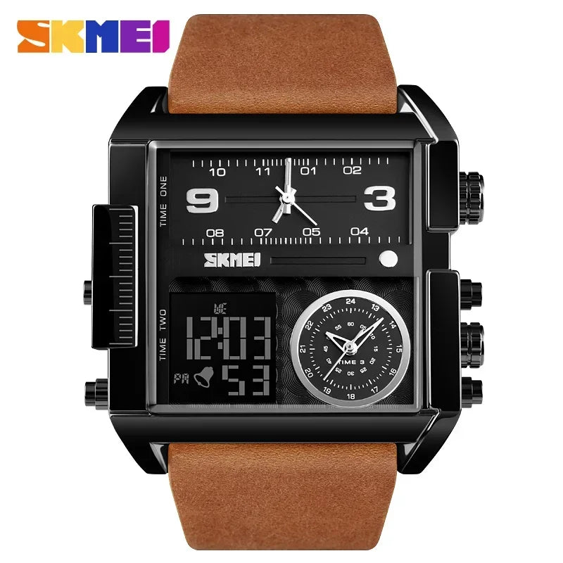 Black Brown Belt Color Men’s Digital Sport Watch Quartz Dual Display