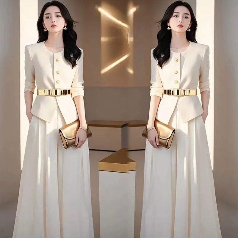 Women’s Knit Jacket And Culottes Office Two-Piece Set