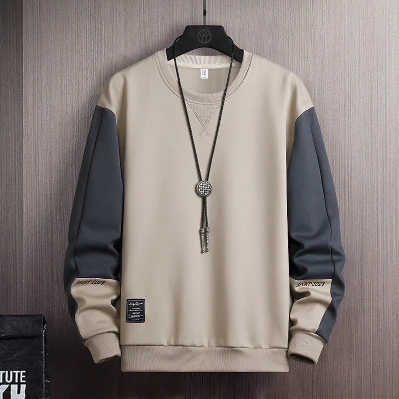 Men’s Patchwork Crewneck Sweatshirt Casual Streetwear