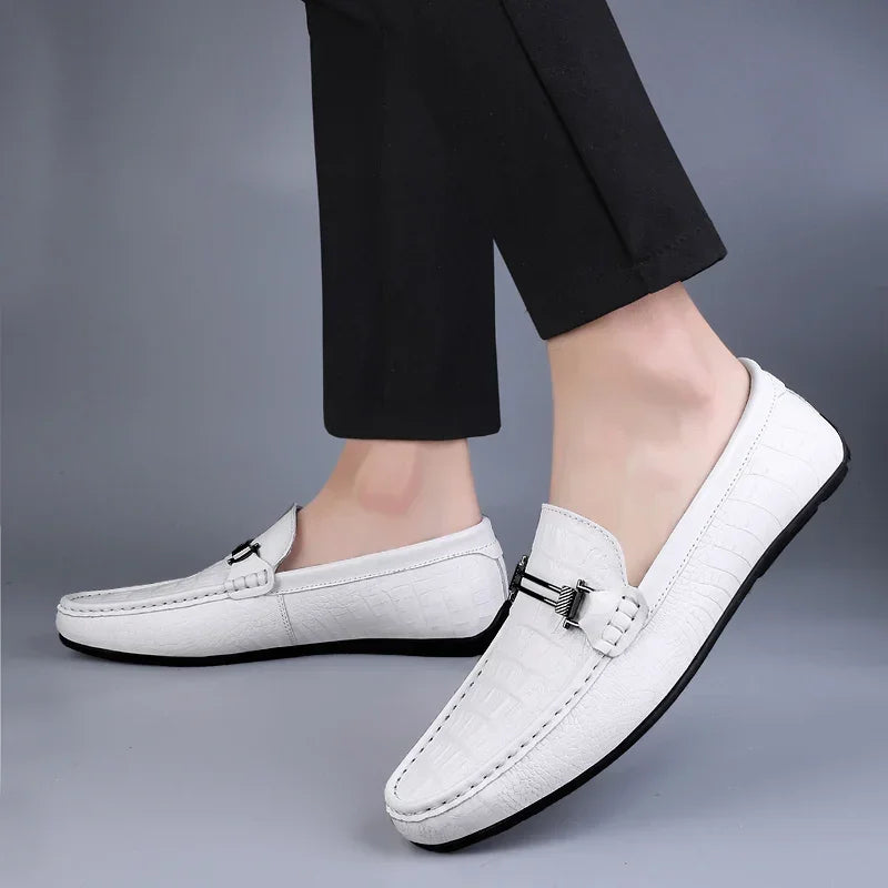 Men's Genuine Leather Loafers With Metal Buckle Comfort