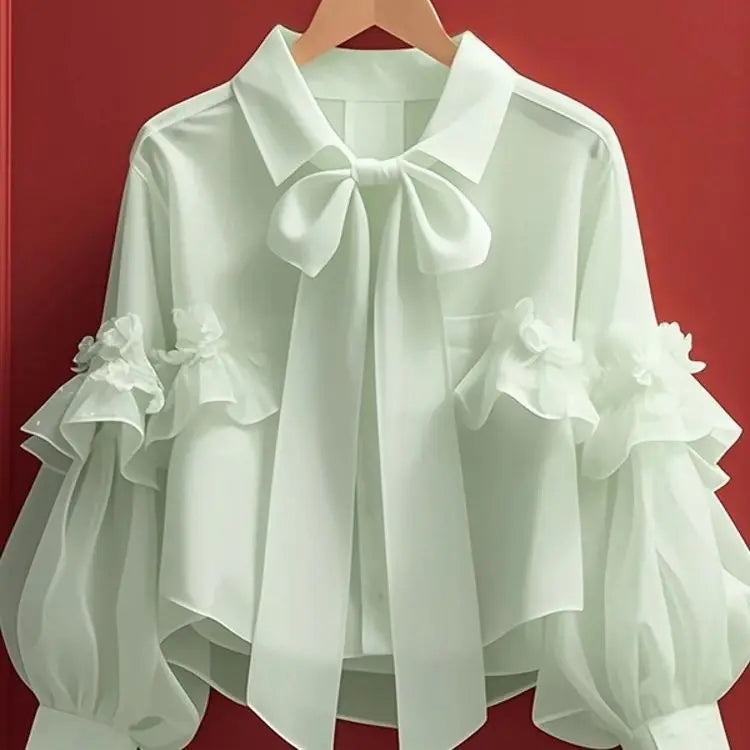 Women’s Bow Collar Short Cardigan Blouse Top