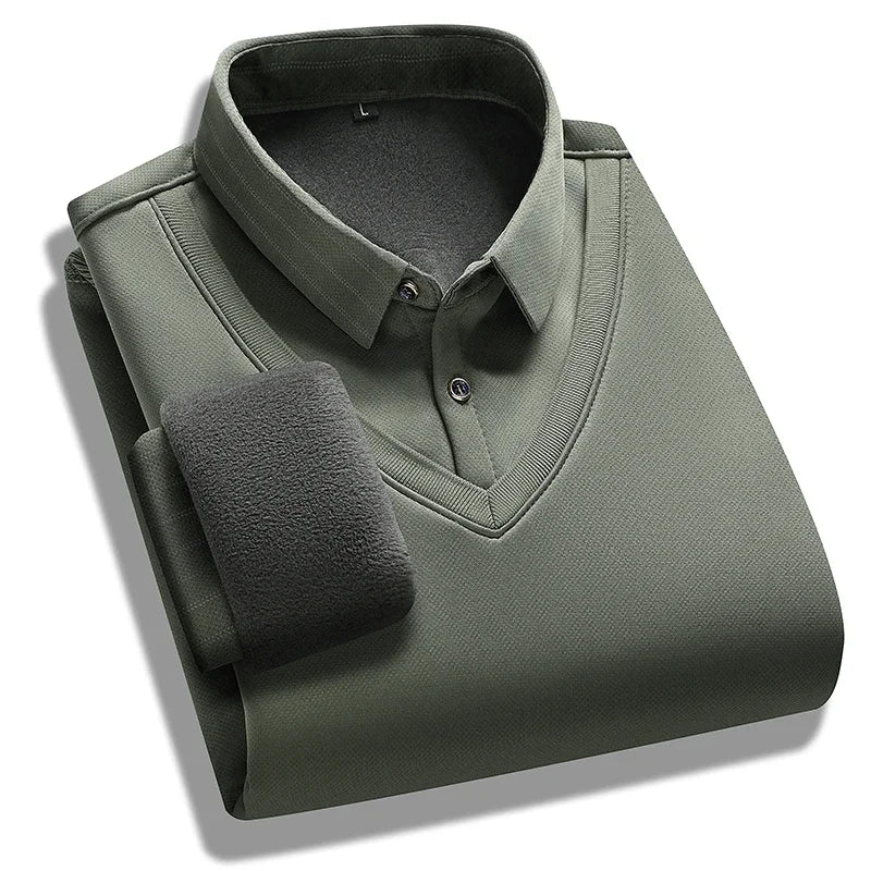 Men’s Fleece Lined Polo Shirt With Lapel Collar