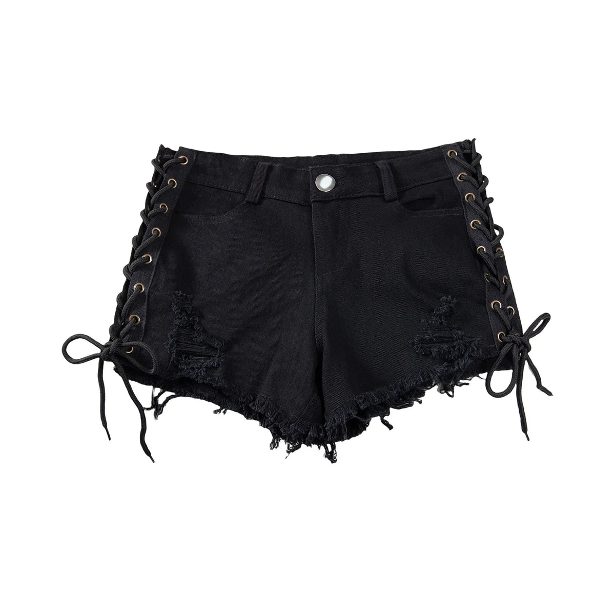 High Waist Lace-Up Denim Shorts For Women