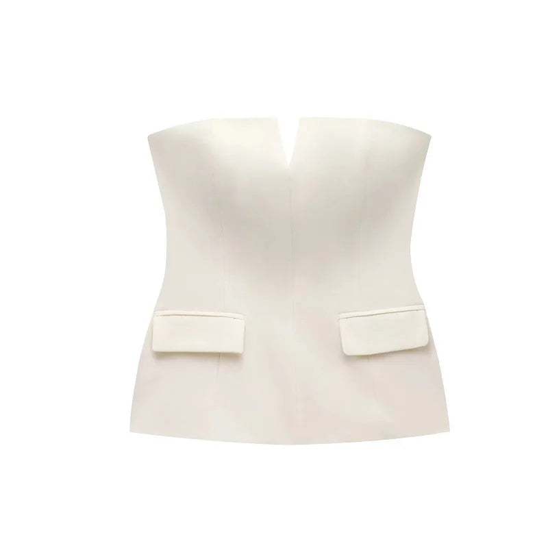 WHITE Color Women’s Strapless Tube Crop Top Backless Short Bustier