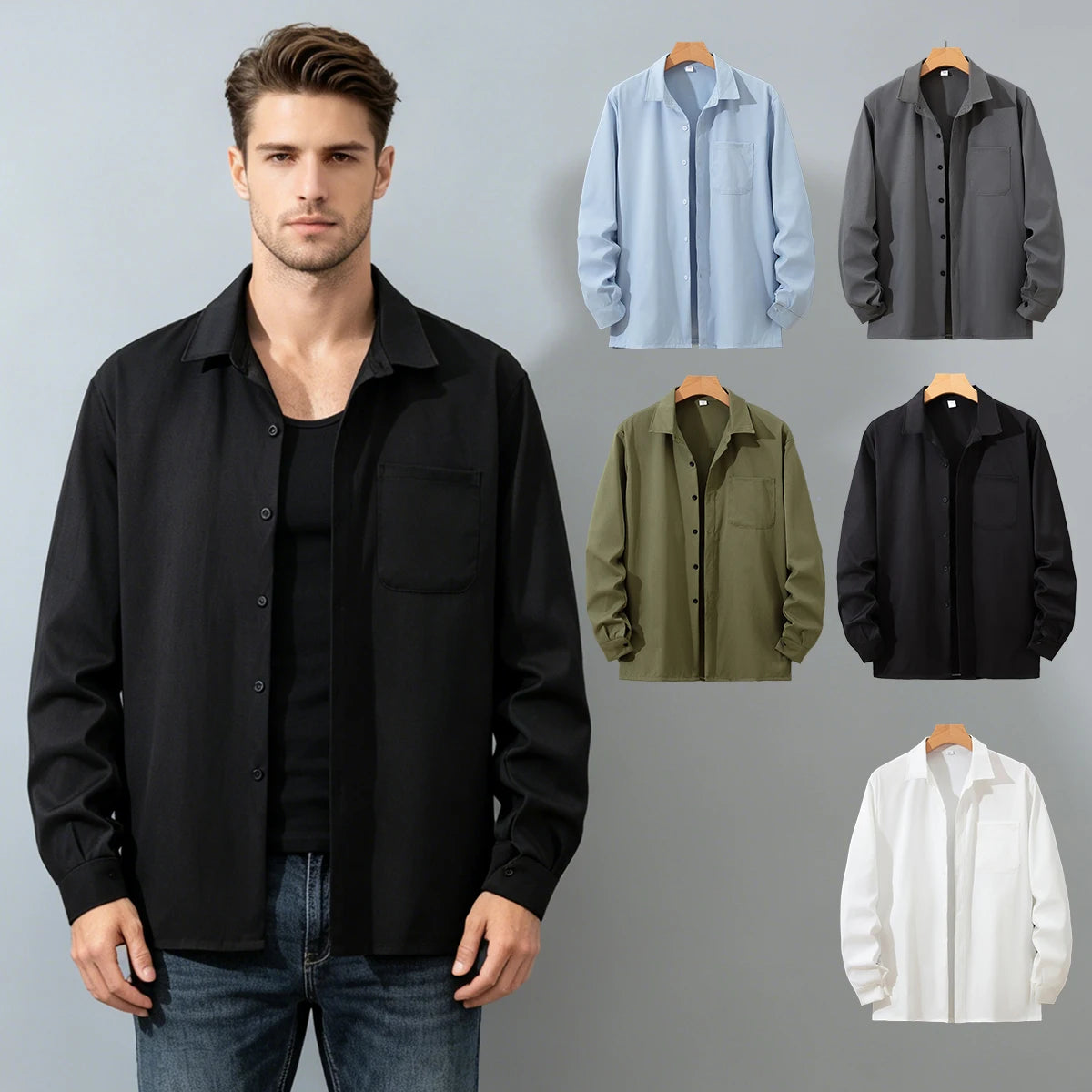 Men's Casual Button-Up Shirt With Turn-Down Collar