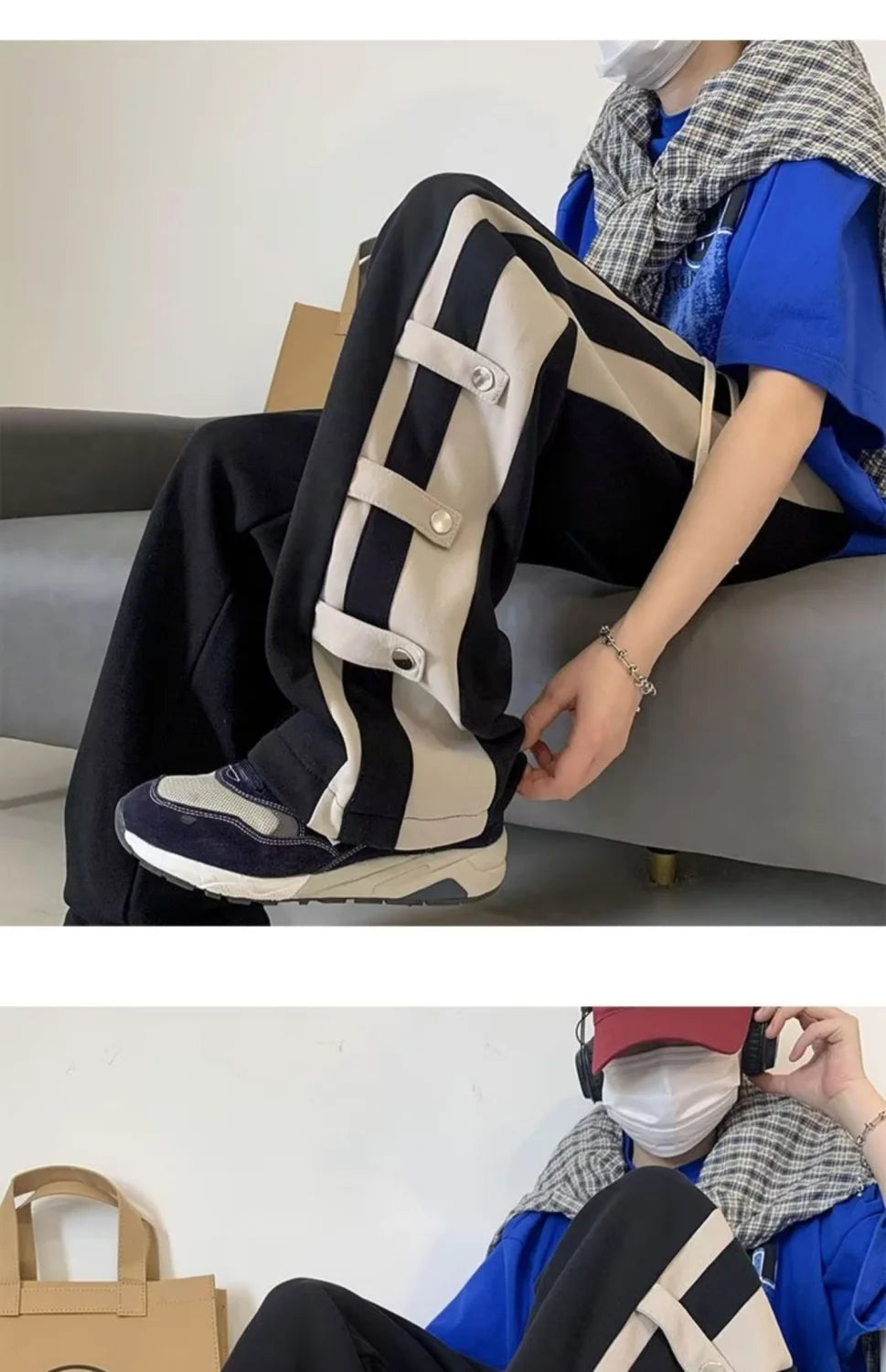Men's Colorblock Casual Pants Straight Loose Fit