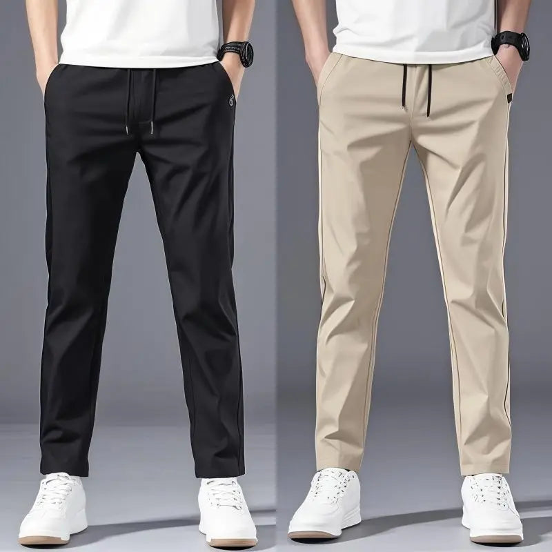 Men's Straight-Leg Casual Pants – Slim Fit, Elastic Waist