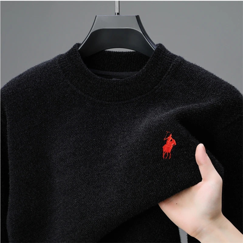 Men’s Embroidered Knit Sweater – Thick Winter Pullover