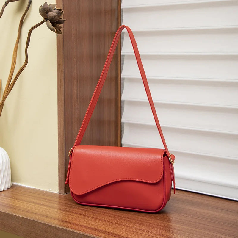 Red Color Retro PU Underarm Shoulder Bag for Women – Soft Satchel