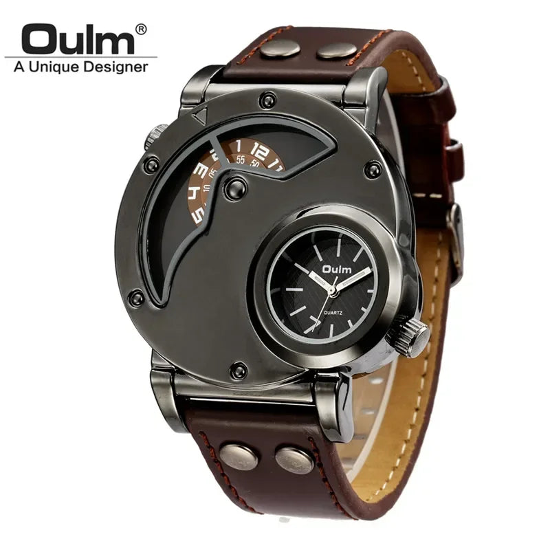 Brown Smooth Color Large Dial Men’s Quartz Watch With Leather Strap
