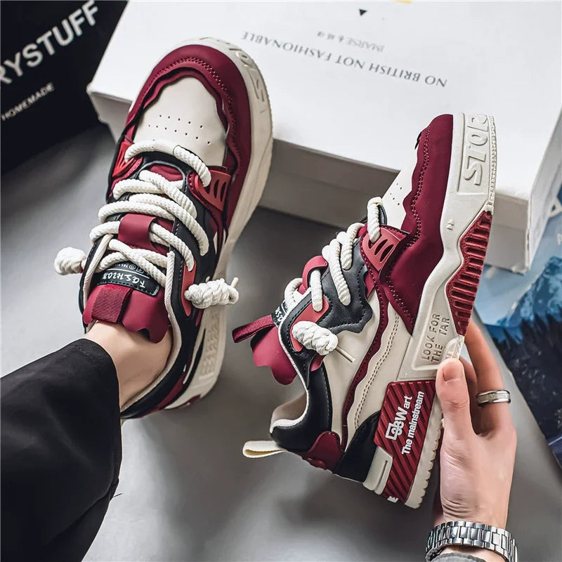 Red (no plush) Color Men's Winter Plush Skate Sneakers Non-Slip Casual Shoes