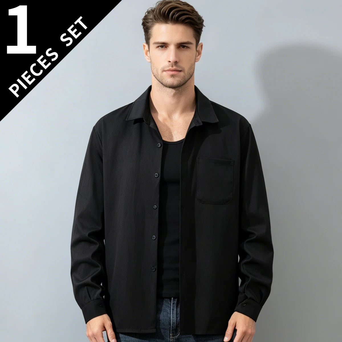 Men's Casual Button-Up Shirt With Turn-Down Collar