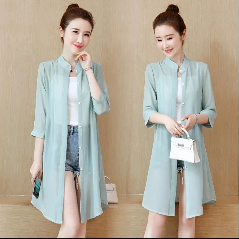 pea green Color Women’s Chiffon Sun Protection Cardigan Jacket