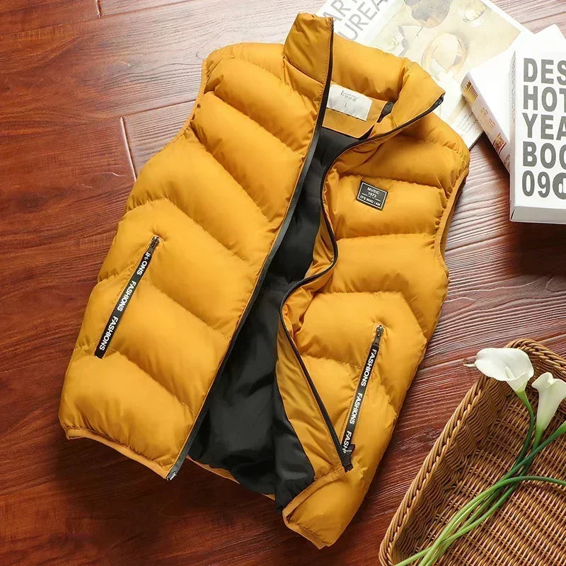 Men's Winter Padded Vest Jacket With Stand Collar