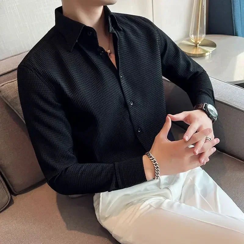 Men's Smart Casual Solid Shirt With Long Sleeves