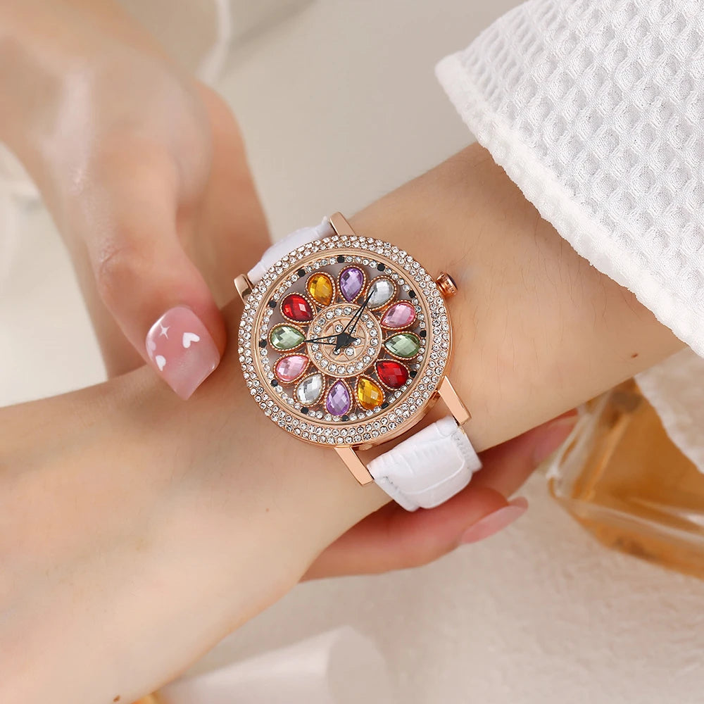 Women’s Quartz Dress Watch With Rhinestone Rotating Dial