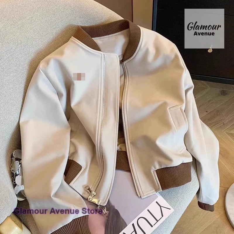 Women’s Baseball Bomber Jacket Casual Zip-Up Top