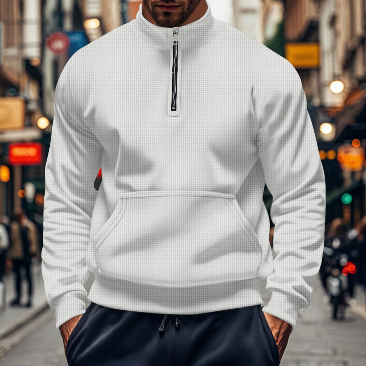Men's Waffle Knit Half Zip Pullover Sweatshirt