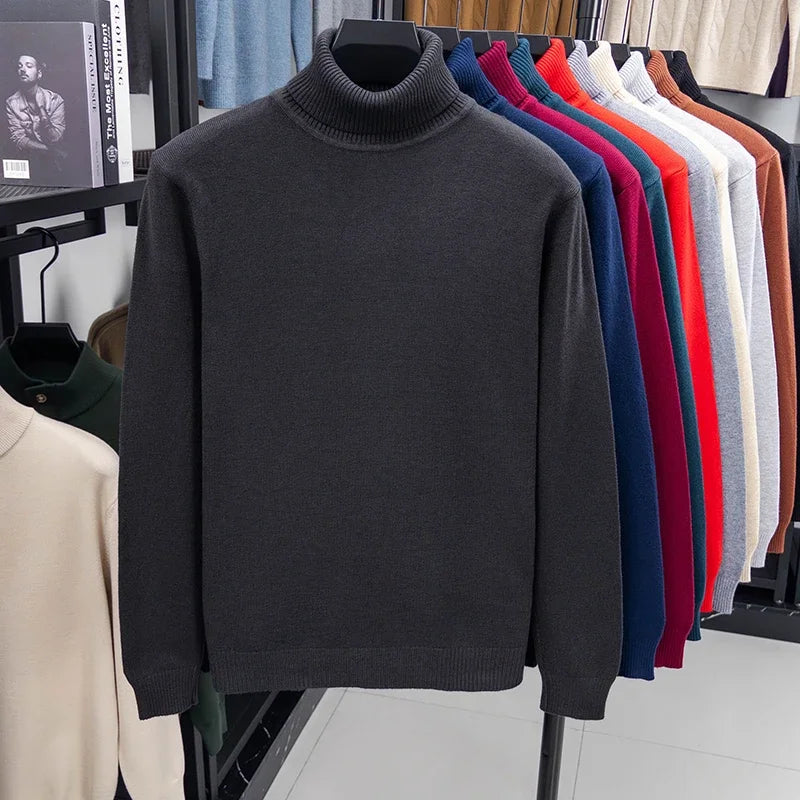 Charcoal grey Color Men’s Knitted Turtleneck Sweater Slim Fit Pullover
