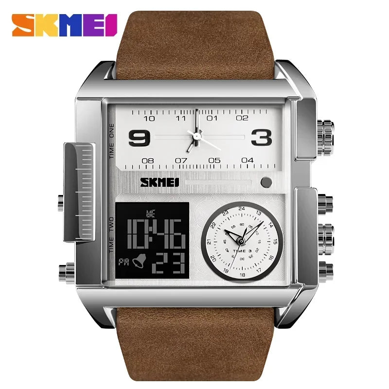 Silver Coffee Belt Color Men’s Digital Sport Watch Quartz Dual Display