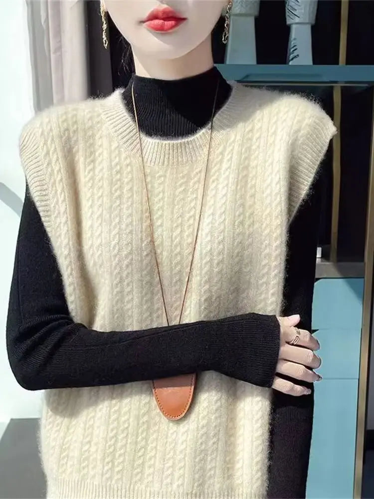Women’s Knitted Sweater Vest O-Neck Solid Vintage Style