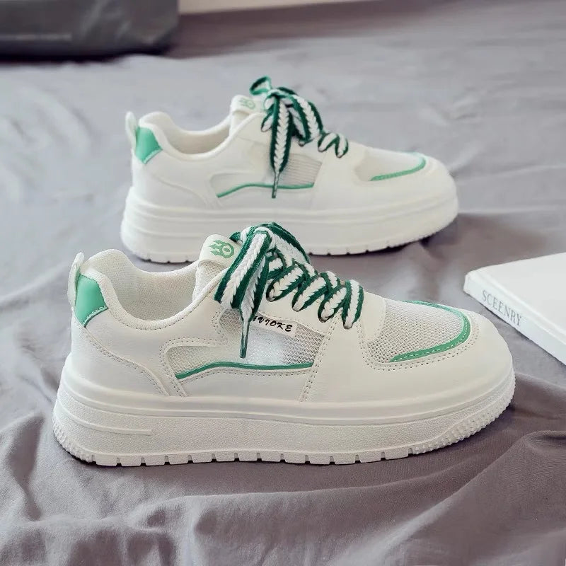 Green Net Color Women’s Mesh Sneakers With Rubber Sole – Casual Comfort