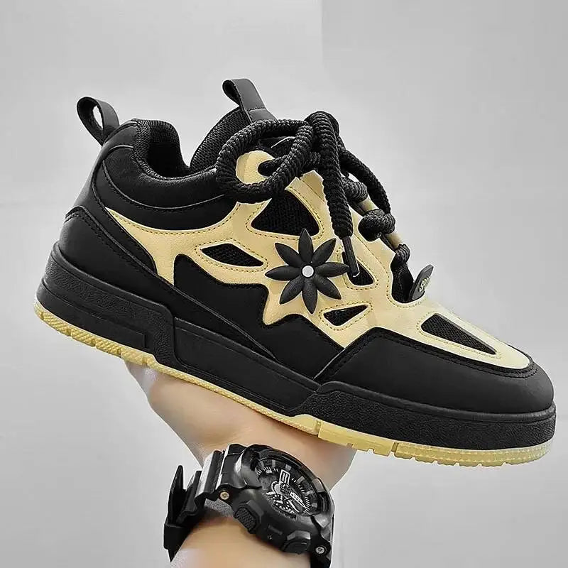 Men's Leather High-Top Skate Sneakers Mesh Breathable