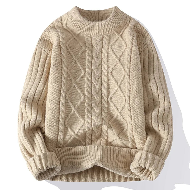 Men's Knit Pullover Sweater With Distressed Mock Neck