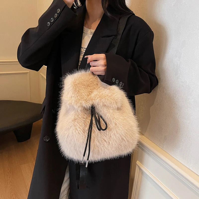 Women’s Plush Faux Fur Backpack With Softback Design