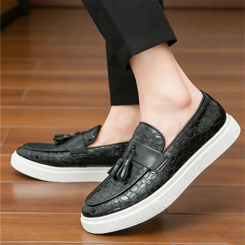 Men's Split Leather Tassel Loafers Casual Slip-On Shoes