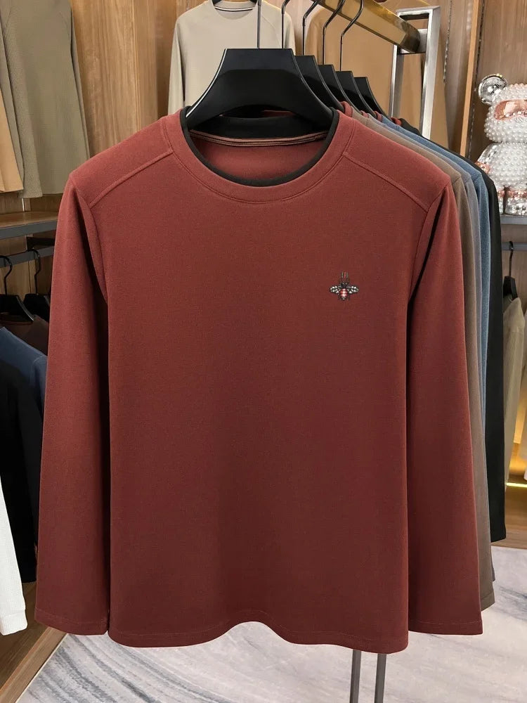 Men’s Velvet Long Sleeve T-Shirt With Bee Embroidery