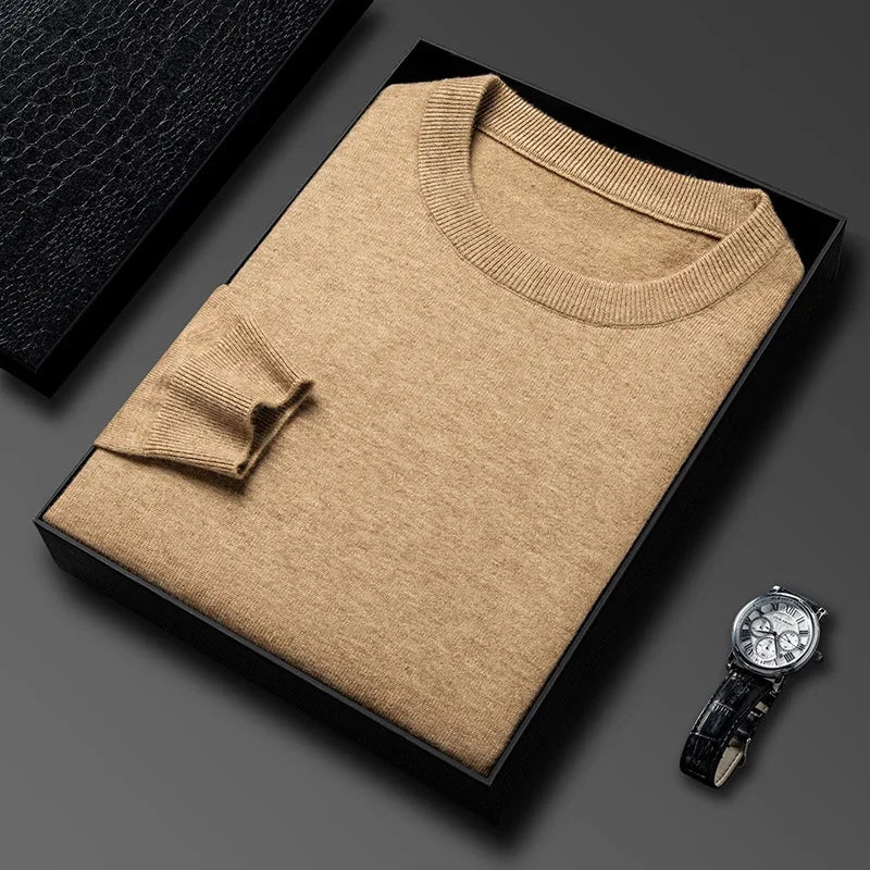 camel Color Men's Knit Pullover Sweater With Diamond Pattern