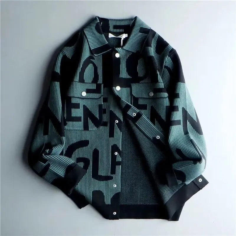 SKY BLUE Color Men’s Knit Windbreaker Jacket Double-Breasted Casual