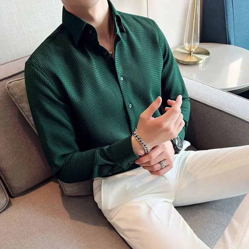 Men's Smart Casual Solid Shirt With Long Sleeves