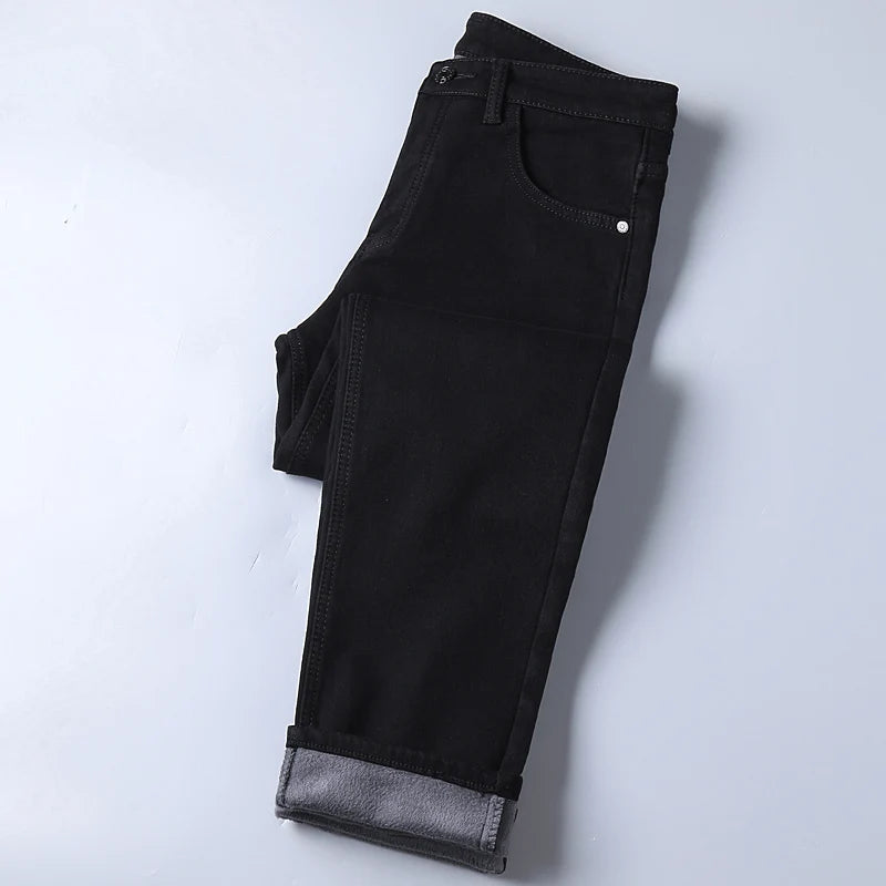Men's Fleece-Lined Stretch Jeans – Warm Straight Fit