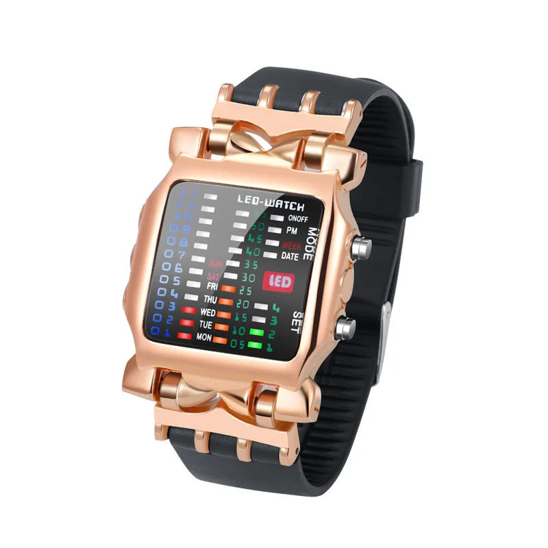 black gold Color Men's LED Binary Crab Watch – Futuristic Gift Style