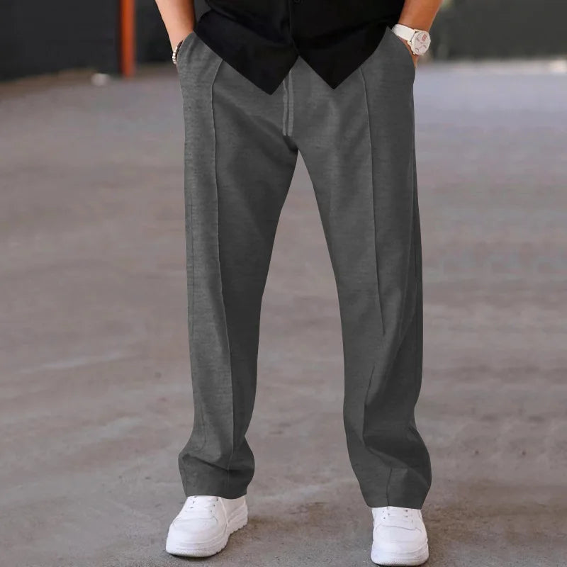 Dark Gray Color Men’s Casual Drawstring Pants Straight Leg Mid Waist