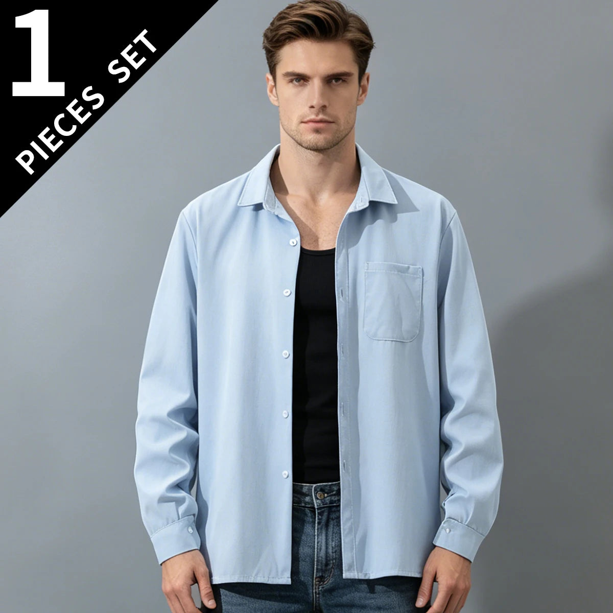Men's Casual Button-Up Shirt With Turn-Down Collar