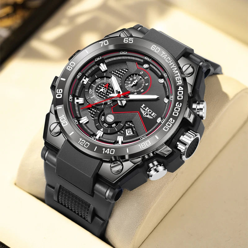 Black Color Men’s Military Sports Watch Quartz With Rubber Strap