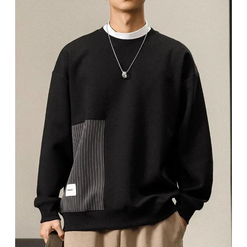 Unisex Patchwork Knit Sweatshirt – Casual Loose Fit