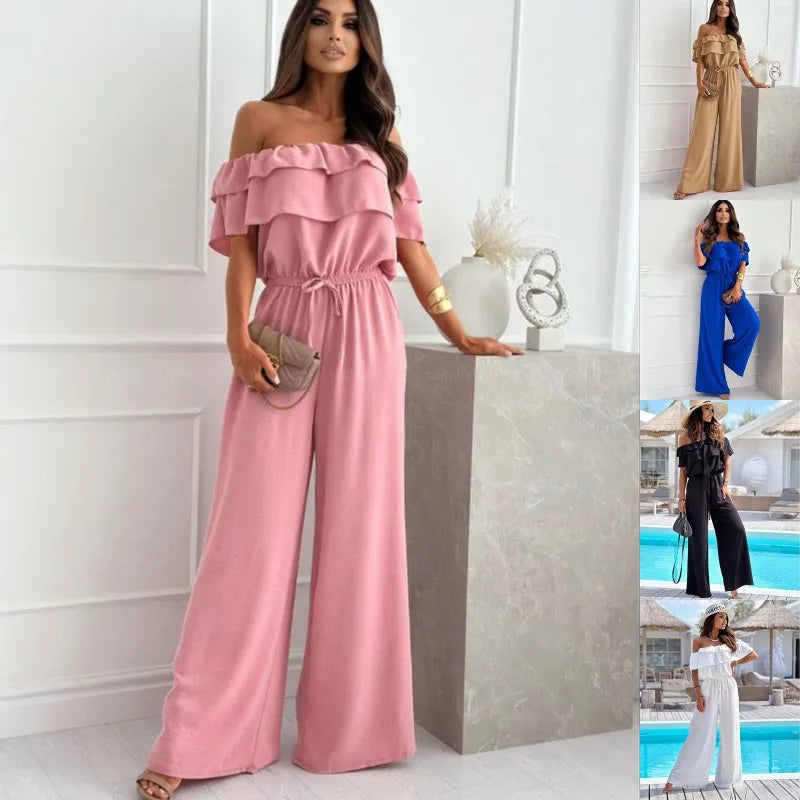 Women’s Off Shoulder Solid Jumpsuit With Cinched Waist