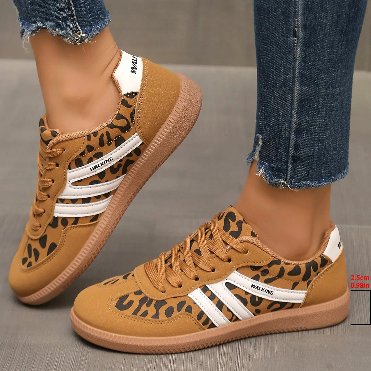 leopard print Color Women’s Colorblock Casual Sneakers – Low Flat Lace-Up
